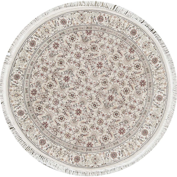 Bokara Rug Co., Inc. HandKnotted HighQuality Beige and Ivory Round